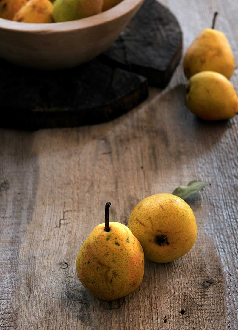 Schale mit frisch geernteten Birnen für Kompott