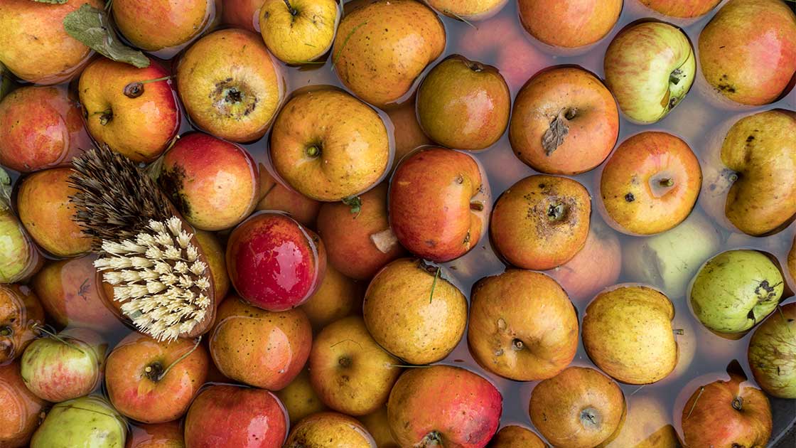 Fallobst Vorbereitung: gründliches Waschen der Äpfel